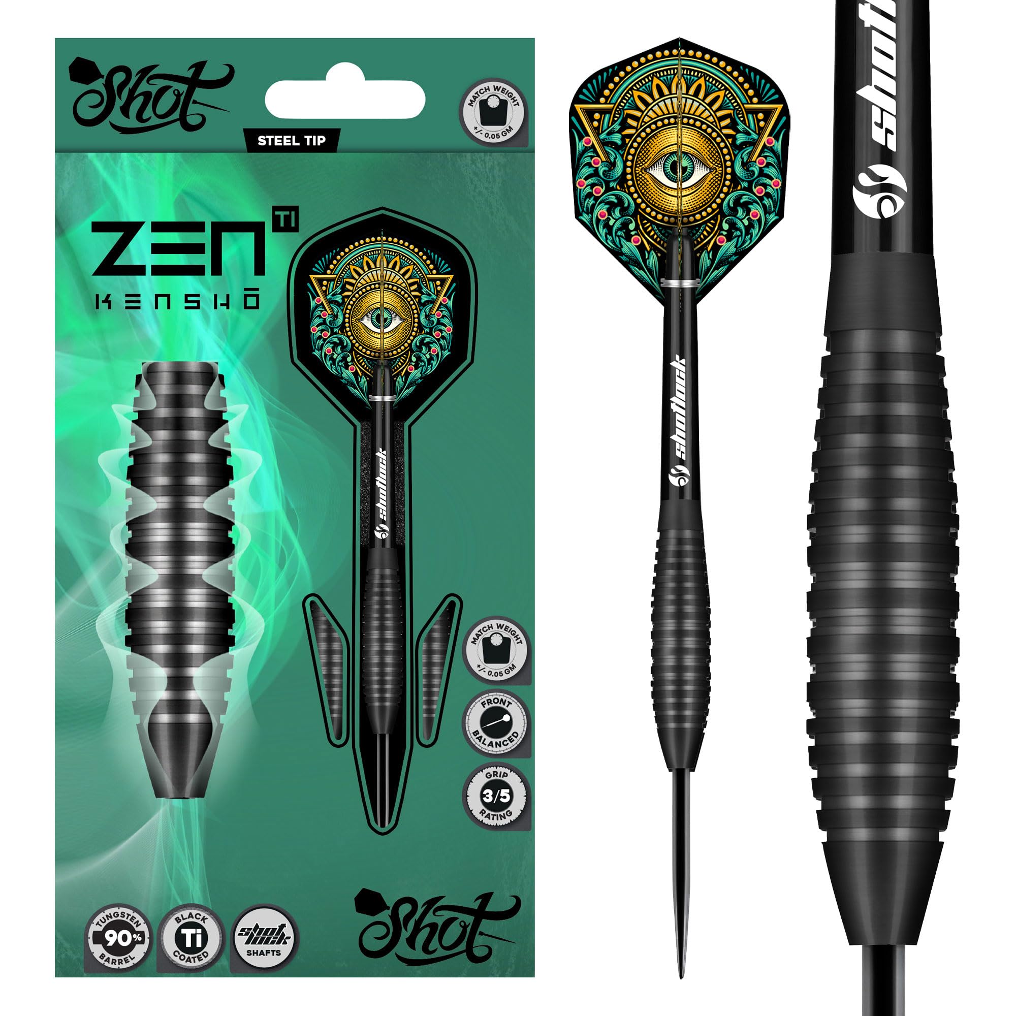 Shot! Darts Zen Kensho Steel Steel Tip Dart Set 80% Tungsten